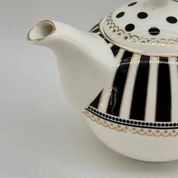 Grace Teaware Black Josephine Stripes & Dots Fine Porcelain Teapot Replacement - Picture 3 of 7
